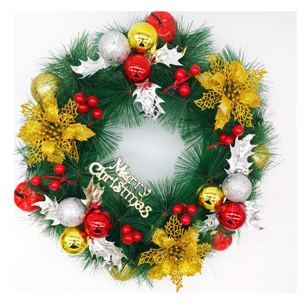 Corona de Navidad, Agujas de Pino de árbol de Navidad en la Puerta Delantera, ratán Decorativo, joyería Decorativa de Centro Comercial al Aire Libre Artificial de 16 Pulgadas