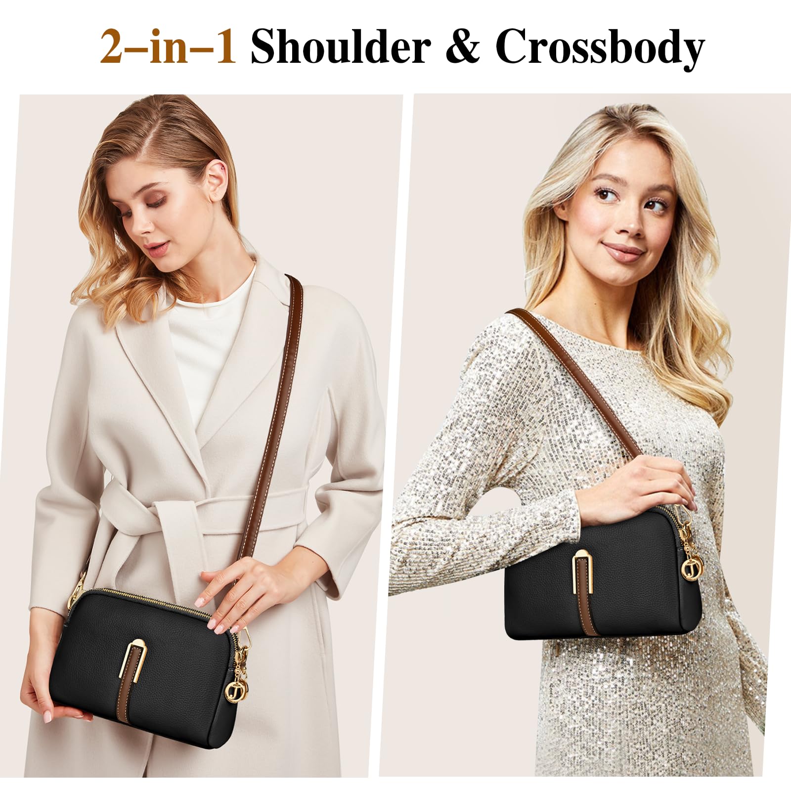TEUEN Petit Sac a Bandoulière Femme, Simili Cuir Souple en PU Saccoche Bandouilliere avec Poches Multiples 2 in 1 Sacs à Main Portés Épaule et Pochette Bandoulière pour Telephone Portable