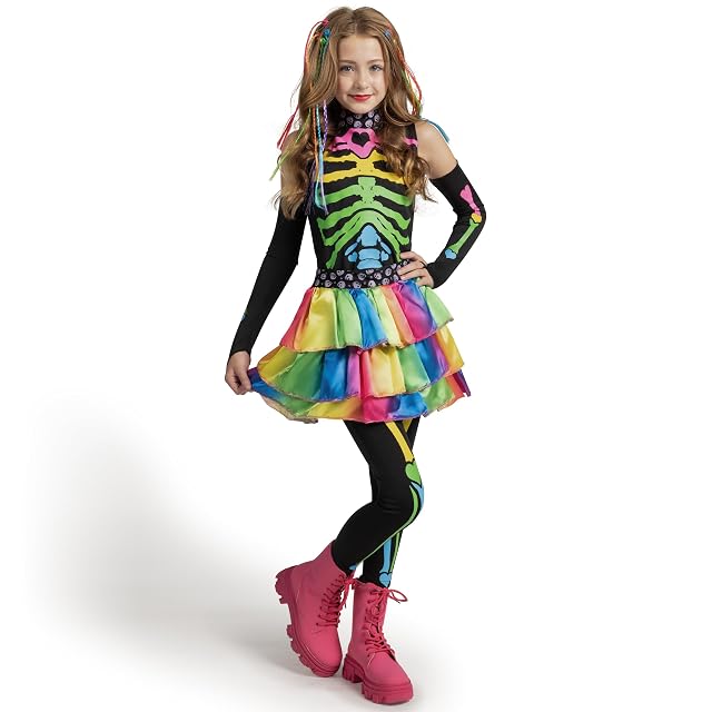 Foto 6 de 7 de Spooktacular Creations Funky Punky Bones Colorido Esqueleto Deluxe Juego de Disfraz de Niña con Extensiones…