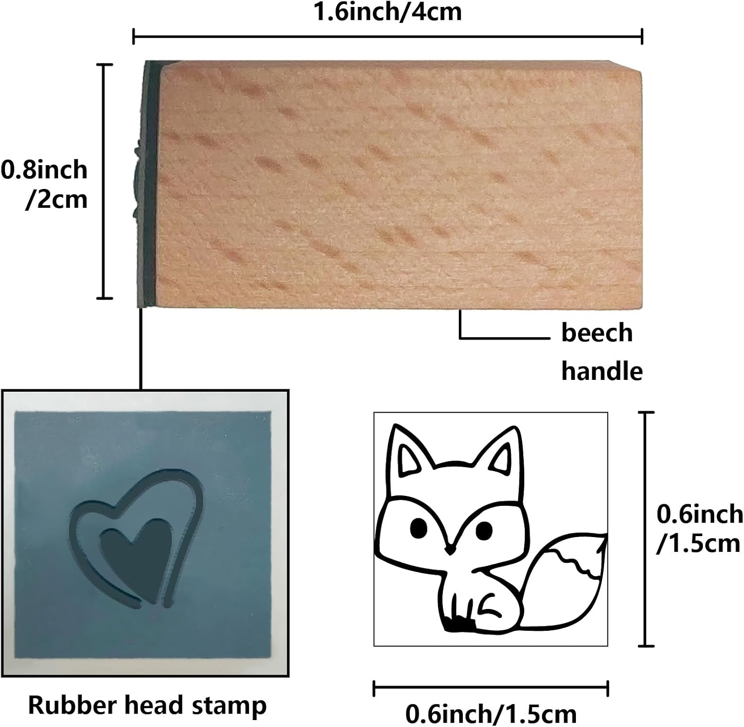 CRASPIRE Mini Wooden Rubber Stamp 3/5 Inch Fox Animal Cute Pattern Small Wood Stamps Vintage Reusable Print for DIY Craft Card Scrapbooking Journaling Albums Cards Making Planner Envelope image 2