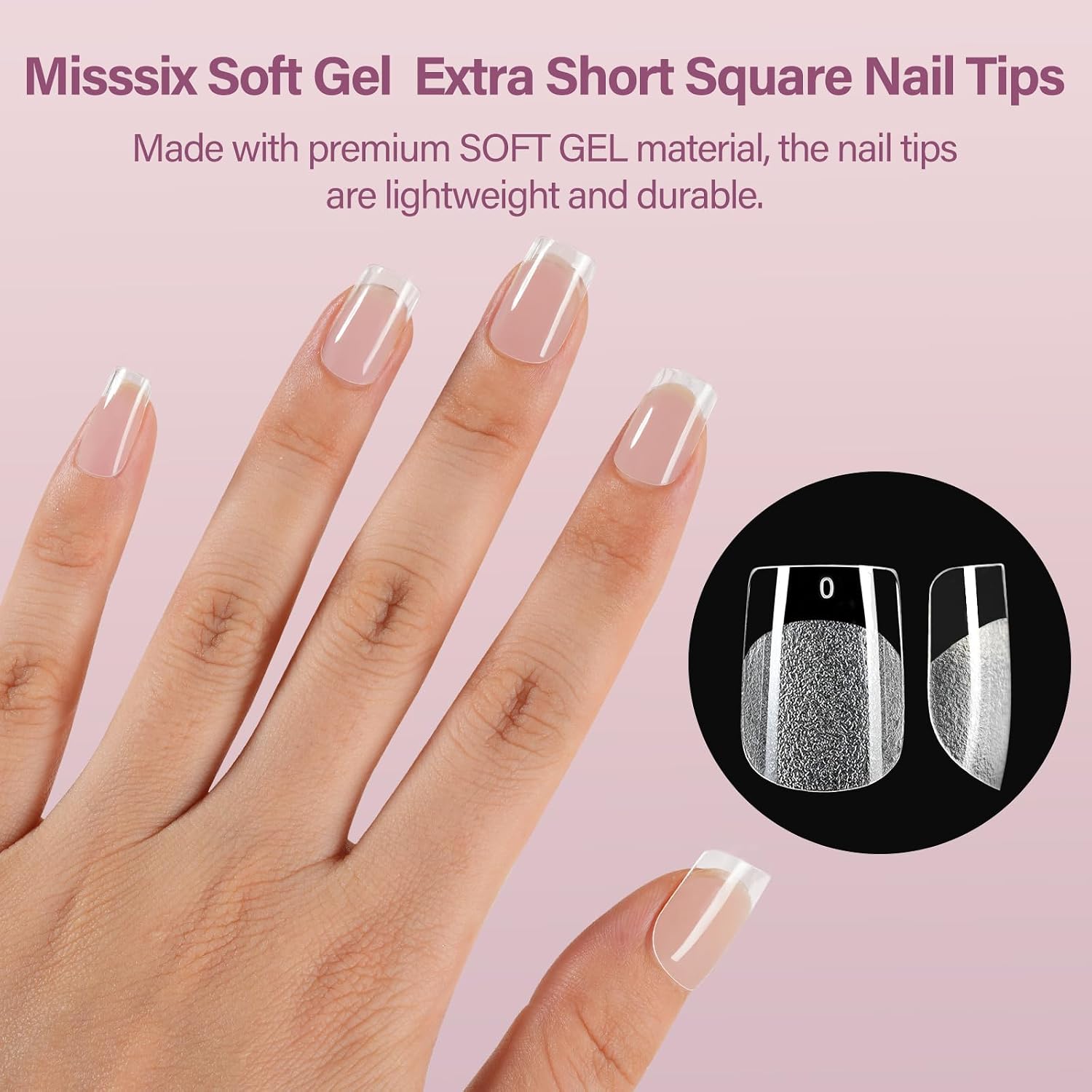 Misssix Extra Short Square Gel x Nail Tips Kit, 216Pcs Pre Etched Clear Fake Nails, Full Cover False Nail 9-in-1 Gel Glue and Portable Mini U V Nail Lamp for Women 12 Sizes