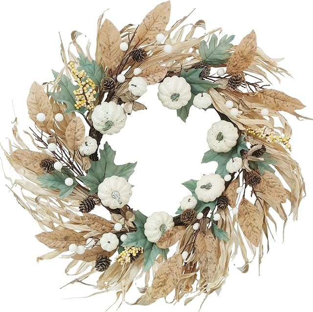 RelatoHolife Winter Wreath Front Door Large 19.7in/50CM Winter Door Wreath with Berry Pumpkin Artificial Pine Cones Harvest Fall Wreaths for Home Thanksgiving Window Wall Fireplace Decorations