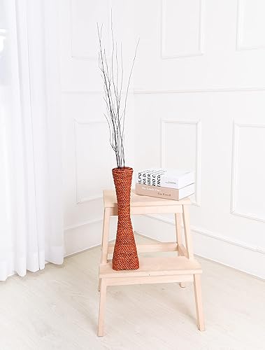 Miniatura 9 de Leewadee Jarrón grande de piso soporte para flores hecho a mano de bambú y basta, sofisticado embudo para ramas decorativas, 16 pulgadas, marrón y