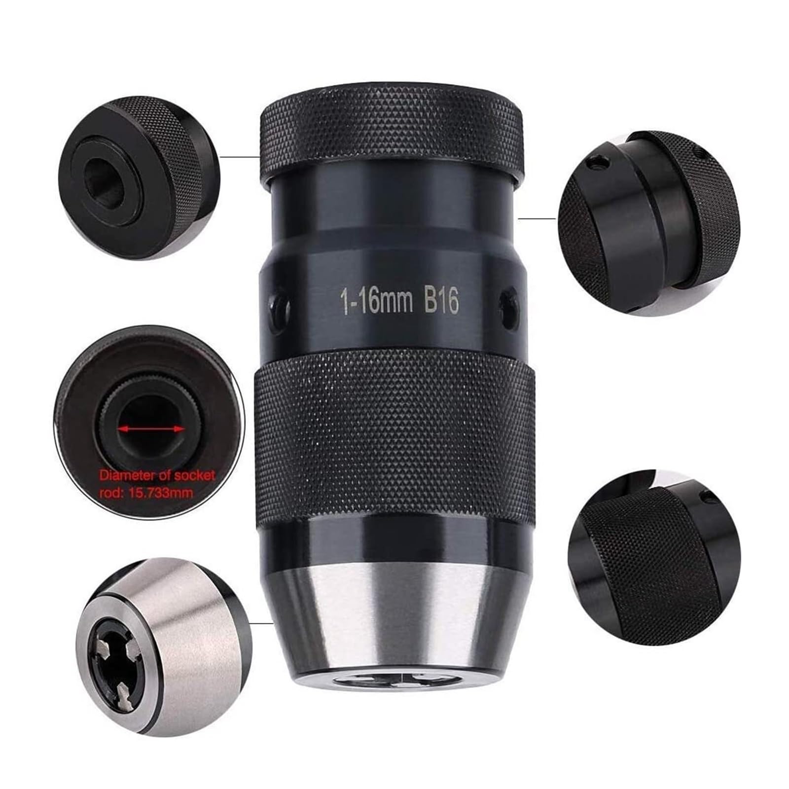 B10 B12 B16 B18 B22 samozaciskowy uchwyt wiertarski bezkluczykowy uchwyt wiertarski samozaciskowy automatyczne blokowanie narzędzia tokarskie (Color : Black, Size : B16(1-16MM))