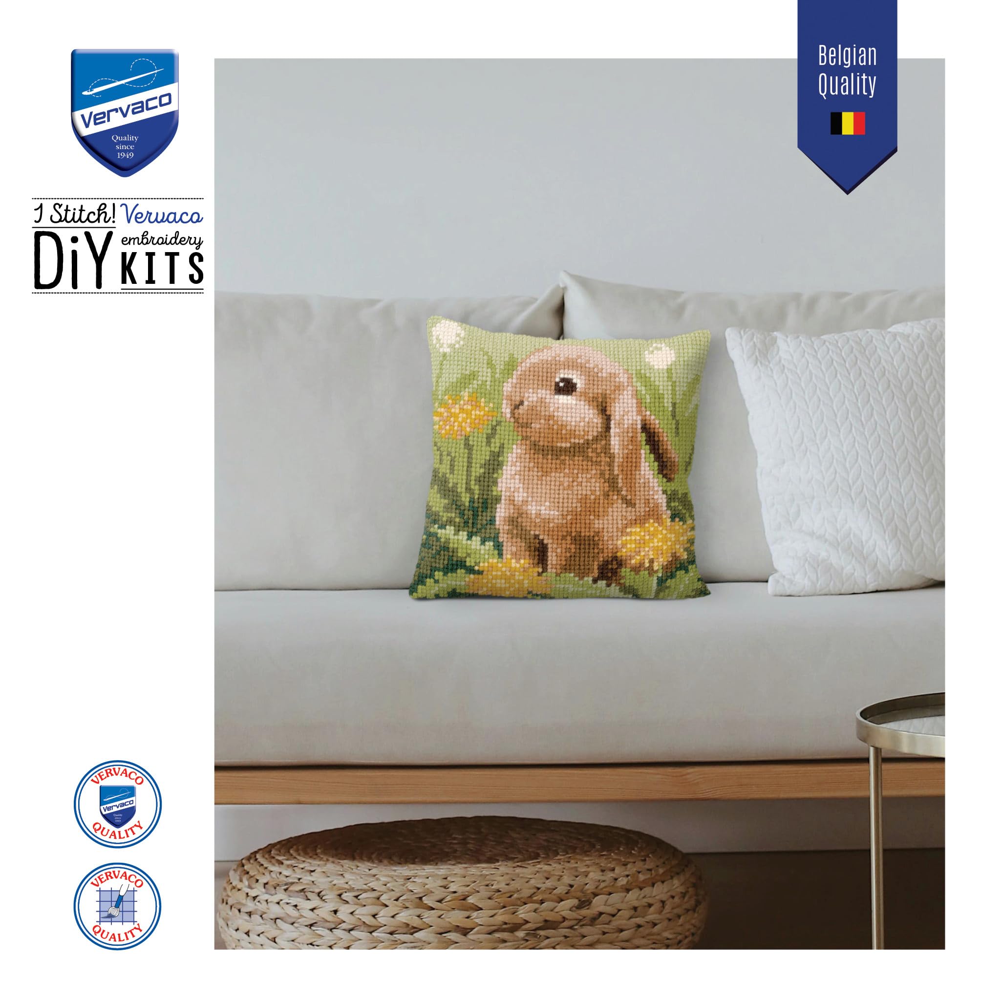 VERVACO Kit Cuscino Punto Croce Piccola Lepre Set Ricamo Principianti Cuscini Gobelin Decorativi ca. 40 x 40 cm Accessori per Lavoretti Creativi DIY Casa Decor Hobby Adulti Cross Stitch