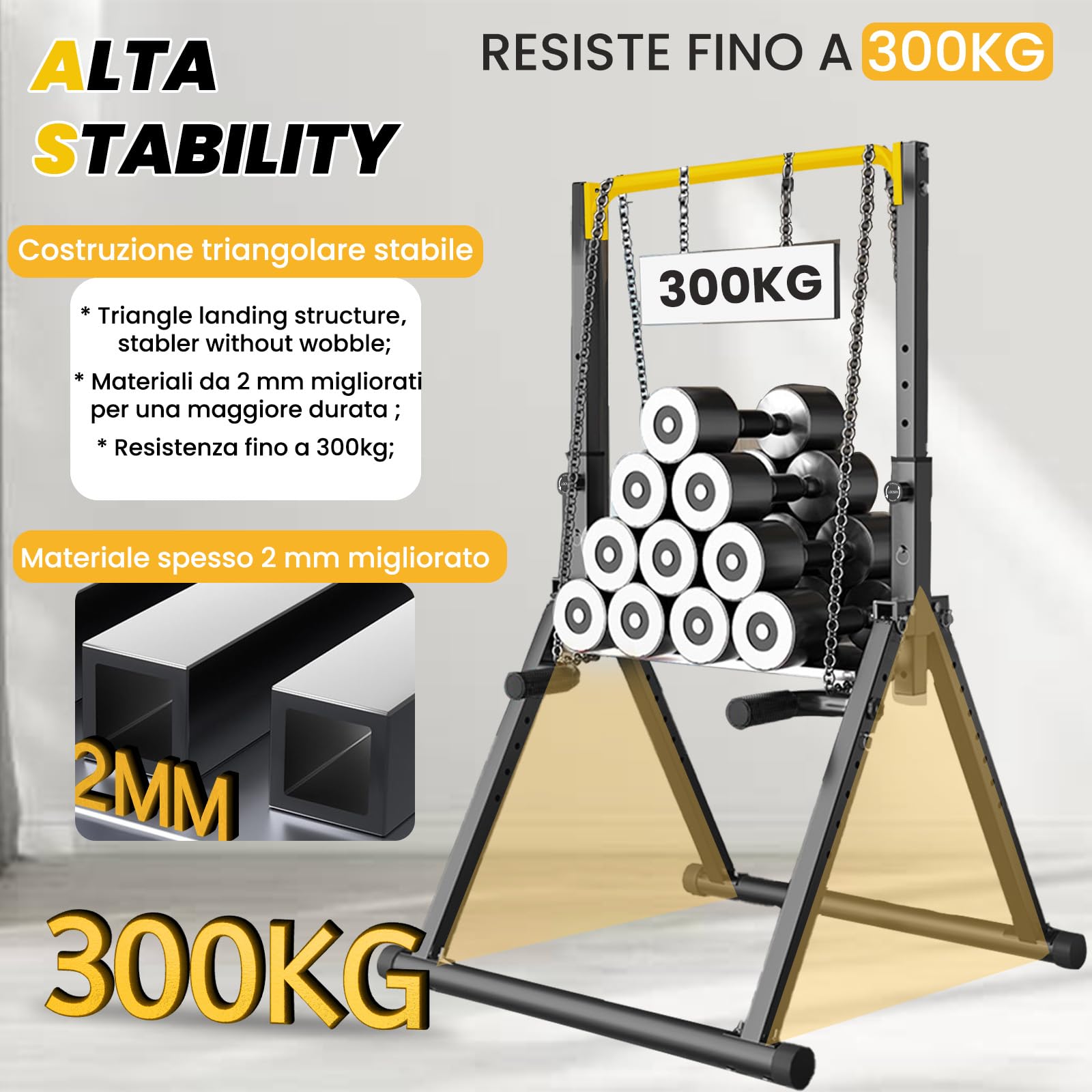 DOBESTS Power Tower Dip Station,Pieghevole Barra per trazioni autoportante，Regolabile MultifunKtional Pull Up Station Attrezzi Palestra Casa,Attrezzatura per Allenamento della Forza,Gambe Triangolari
