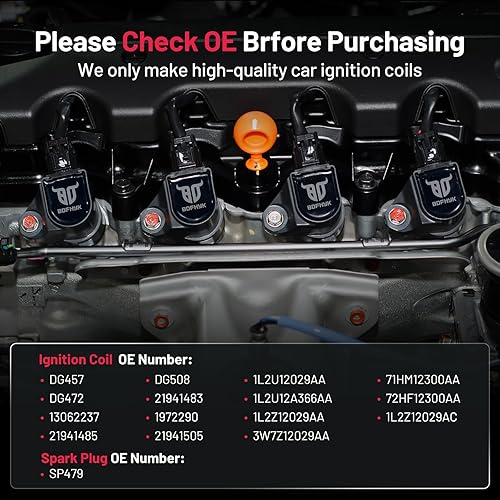 Vista 139 de BDFHYK Paquete de bobinas de encendido UF596 y bujías de iridio 93501 compatibles con Toyota Corolla 2009 2010 2011 2012 2013 Toyota Prius Matrix