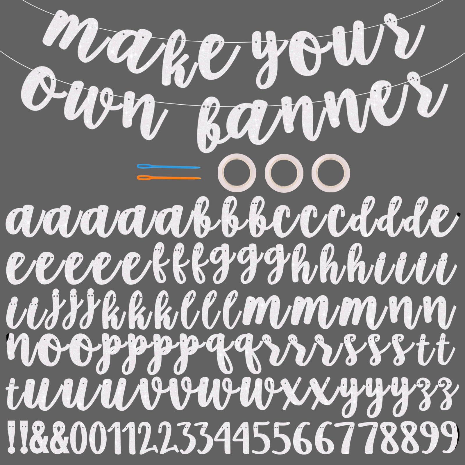 Photo 1 of BEISHIDA Glitter White 116 PCS A-Z DIY Letter Banner Kit Make Your Own Banner?Including 111 Letters and Numbers 3 Rope and 2 Threading Device,Customized for Birthday Graduation Wedding Party Decor