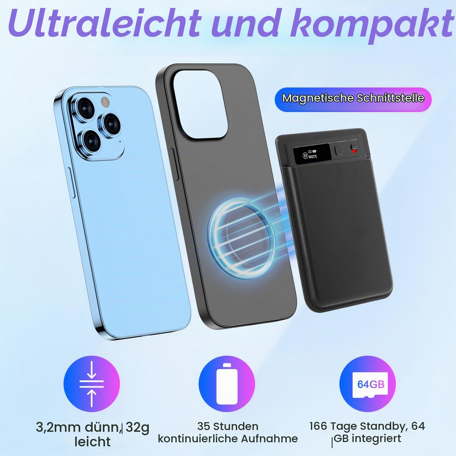 Qoosea KI Diktiergerät mit Schreibfunktion 64GB Mini Digitaler Voice Recorder Aufnahmegerät ChatGPT-4.0 Transkription & Mind Map, App-Steuerung für Vorlesungen, Meetings, Anrufe, Duale Aufnahmemodi