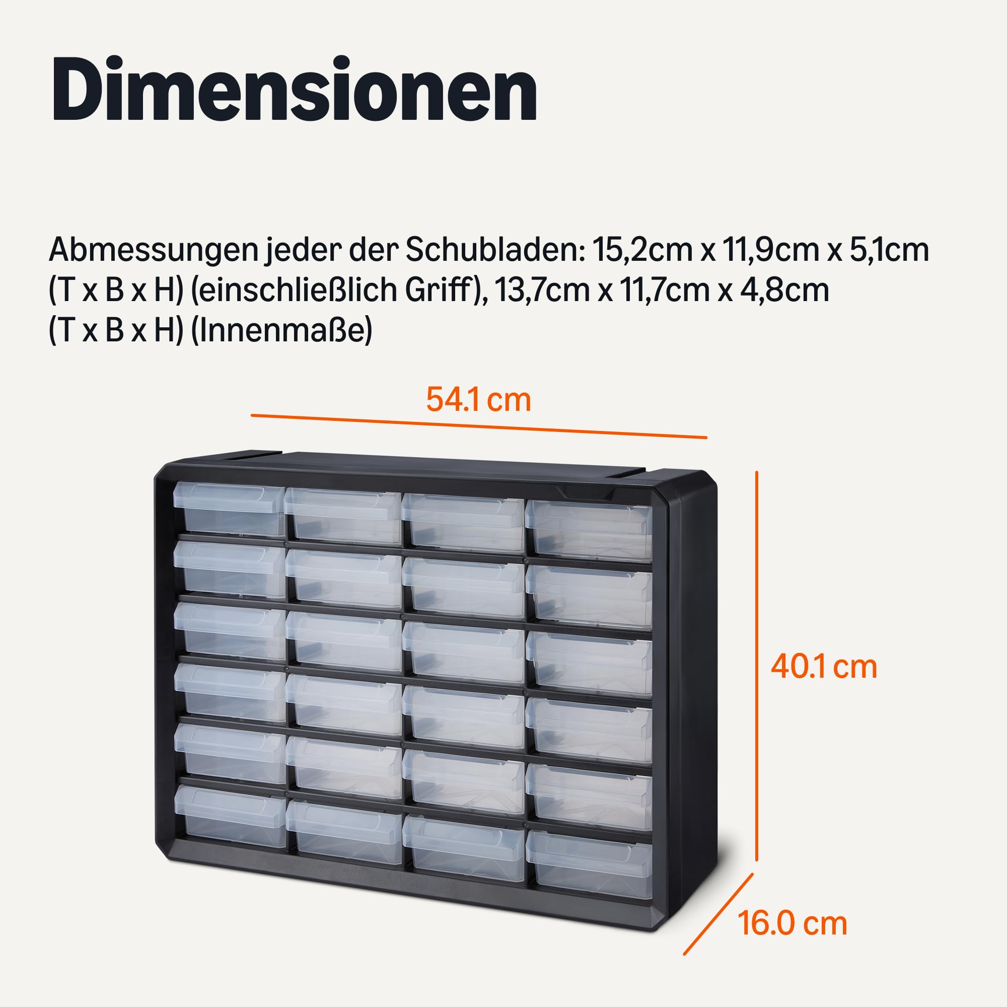 Amazon Basics Schubladenbox, 24-Fächer Kleinteilemagazin aus Kunststoff mit Trennwänden für Büro/Werkzeug/Basteln, Wandmontage, 16 x 54,1 x 40,1 cm, Schwarz