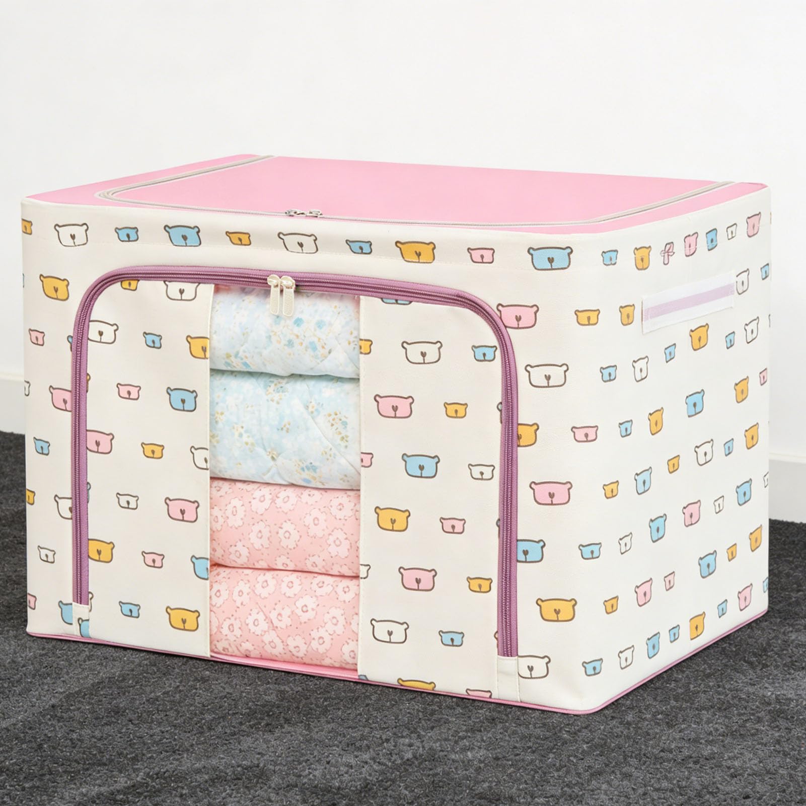 SIXRUN Cestino Portaoggetti Pieghevole per Abiti, Organizer per Armadio in Tessuto con Coperchio, Contenitore per Armadi 50x40x33 Cm per Guardaroba della Camera da Letto, Design Lavabile, Chiusura
