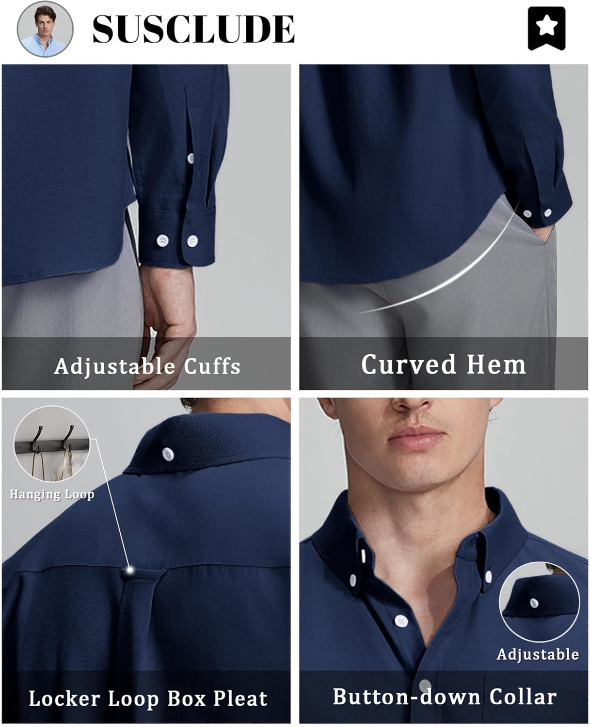 Susclude Men's Oxford Shirts Long Sleeve Dress Shirts for Men Button Down Shirt Cotton Wrinkle Free Shirts with Pocket - Image 4