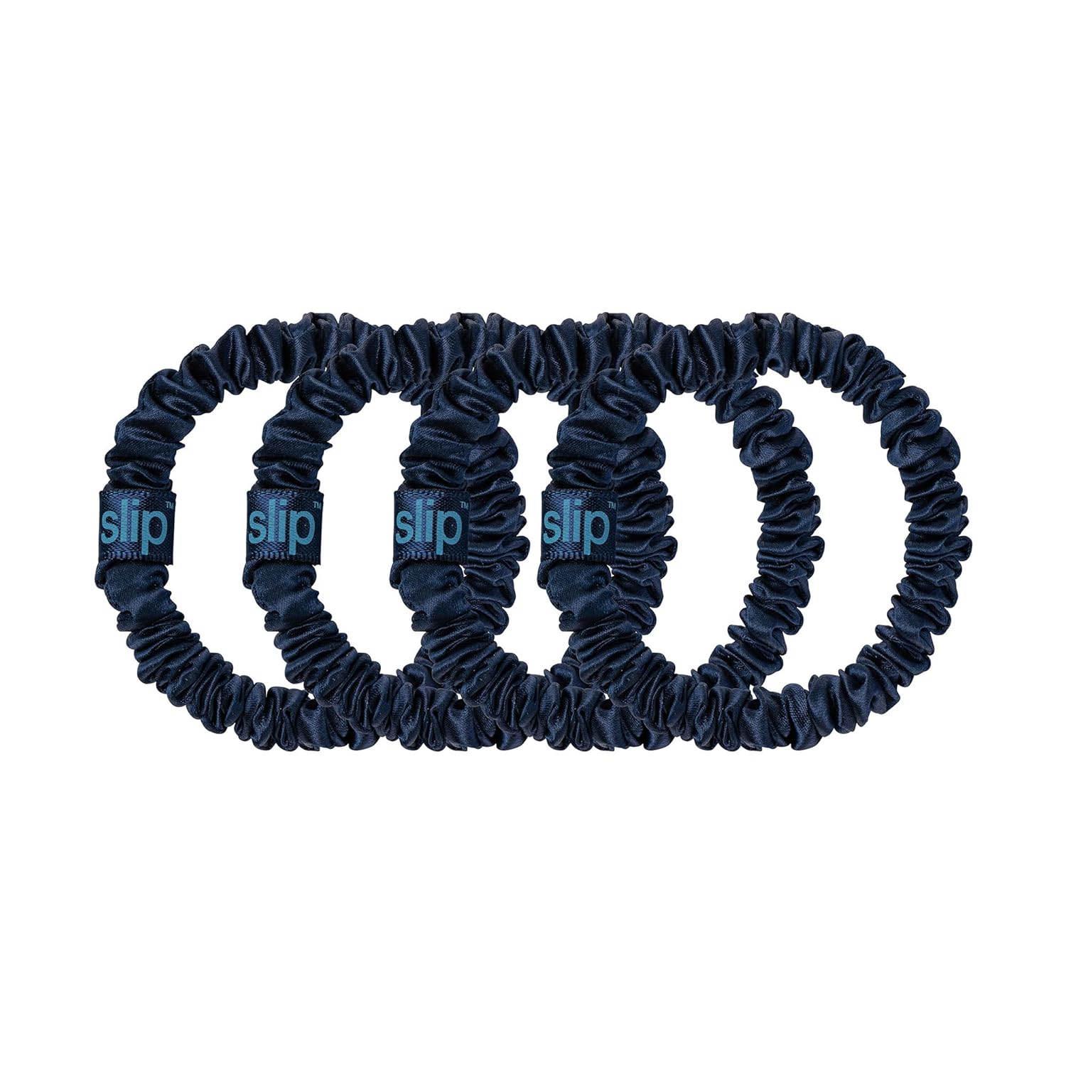 slip Skinny Scrunchies: Anti-Crease, Anti-Breakage Slipsilk™ Design Protects Delicate Hair | Includes 4 Pure Silk Scrunchies: Navy