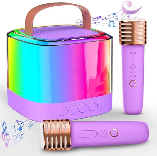 Miniatura 8 de Mini máquina de karaoke para niños de 2 a 12 años, altavoz de karaoke inalámbrico portátil con luces LED de fiesta y 2 micrófonos inalámbricos