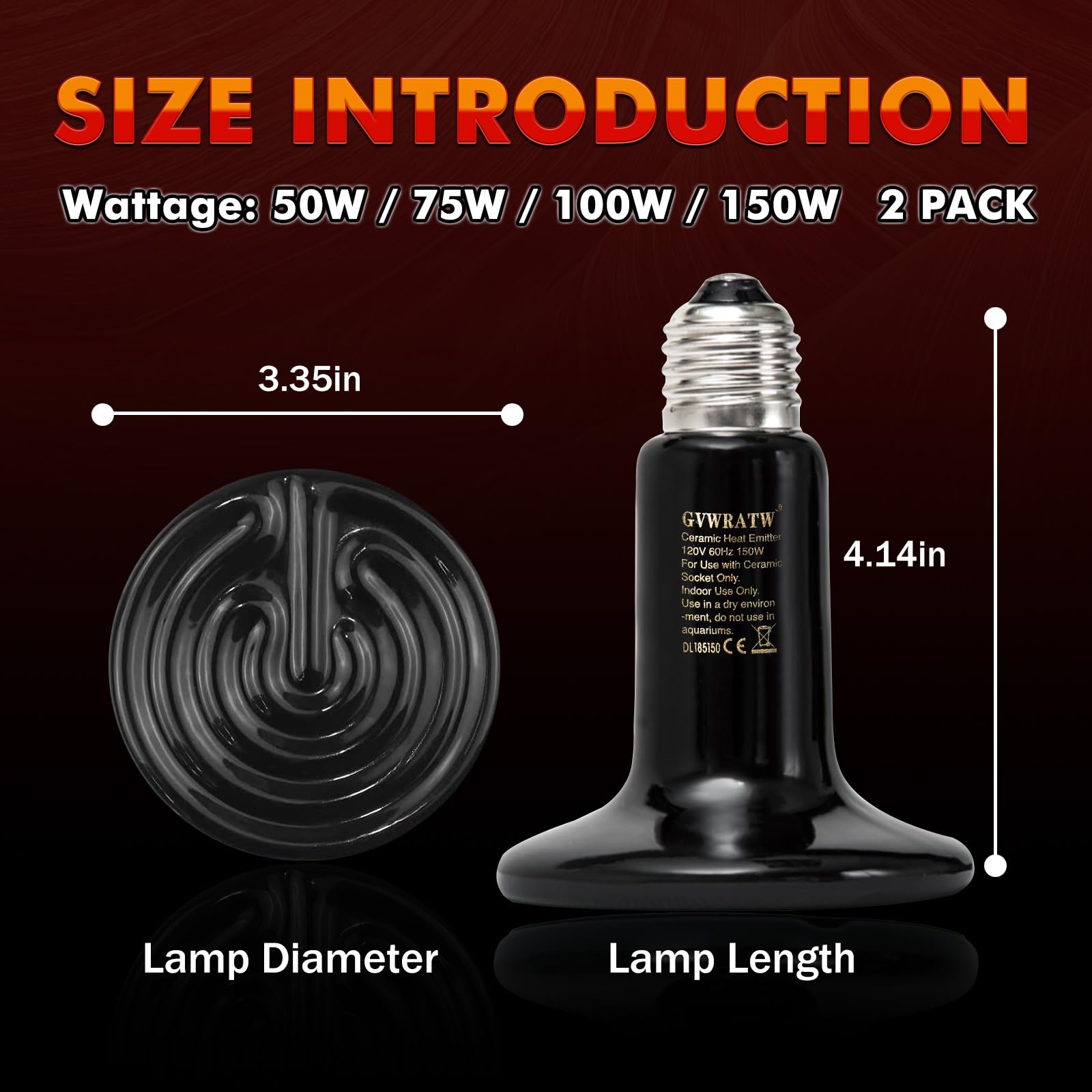 GVWRATW 2 Pack Reptile Ceramic Lamp 0.28 inch(85mm)- No Light Reptile Heat Lamp for Bearded Dragons, Turtles, Snakes, Lizards - Ideal for Pet Brooders - Safe Heating for Amphibians & Small Animals - image 8