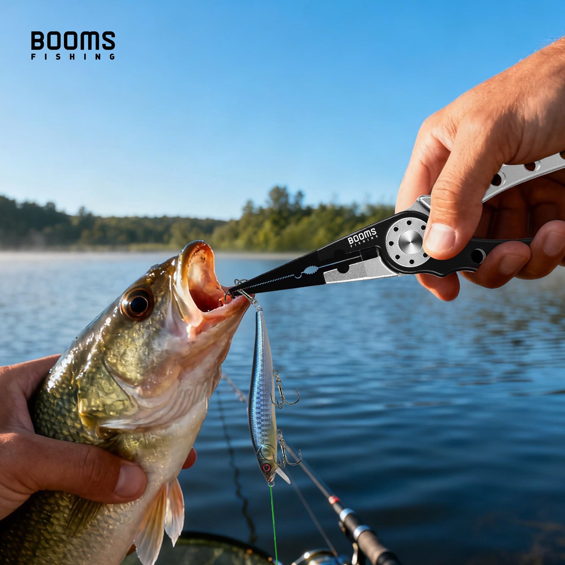 Booms Fishing X1 Pinze da Pesca in Alluminio per Acqua salata, Kit di Attrezzatura da Pesca per Surf, attrezzo Multiuso per la rimozione dell'amo, Taglio della Lenza Intrecciata e Anello Diviso, con