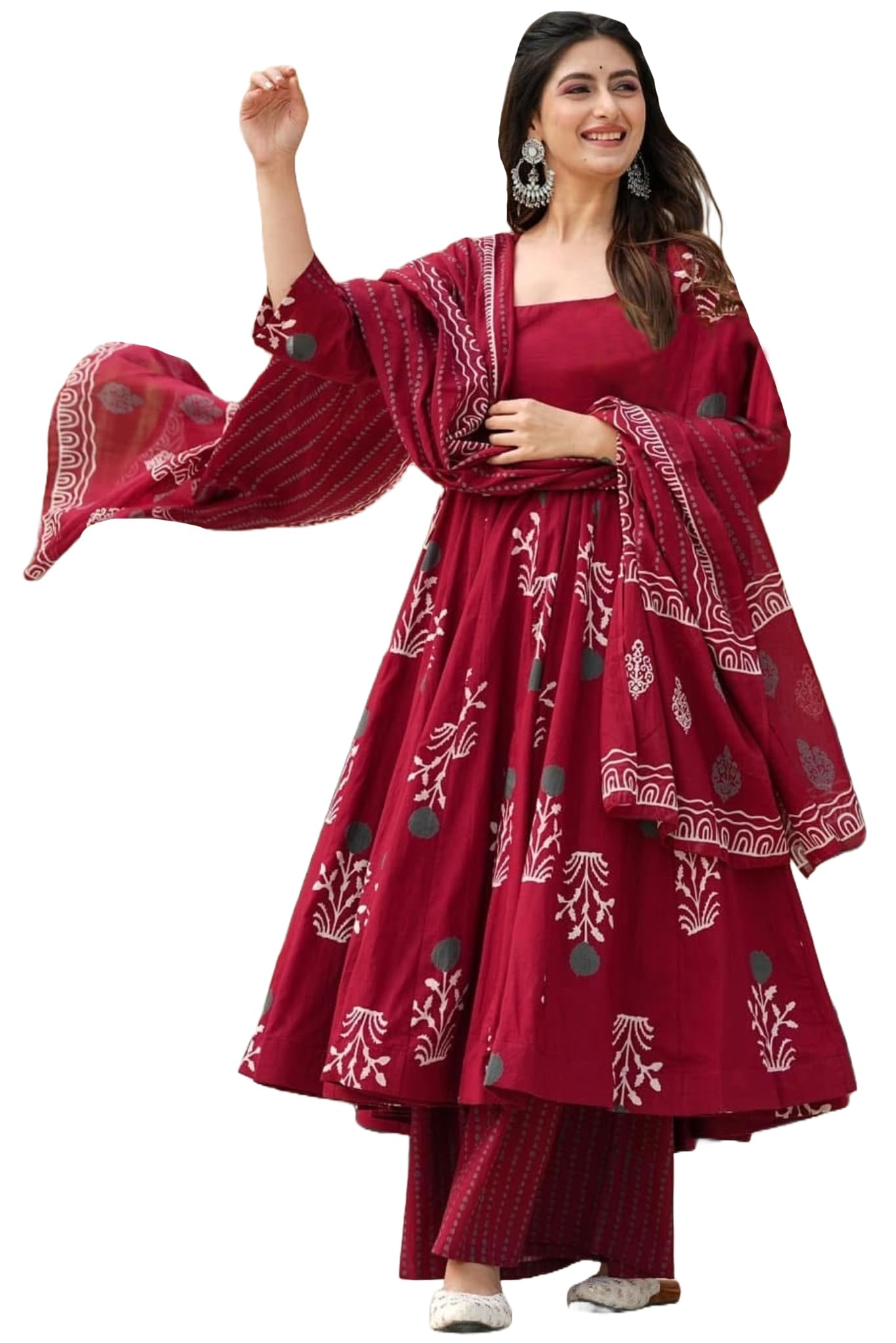 ANNI Designer Women's Rayon Blend Anarkali Printed Kurta with Pant & Dupatta | Ethnic Kurta Pant Dupatta Set for Women | Traditional Indian Wear Outfit