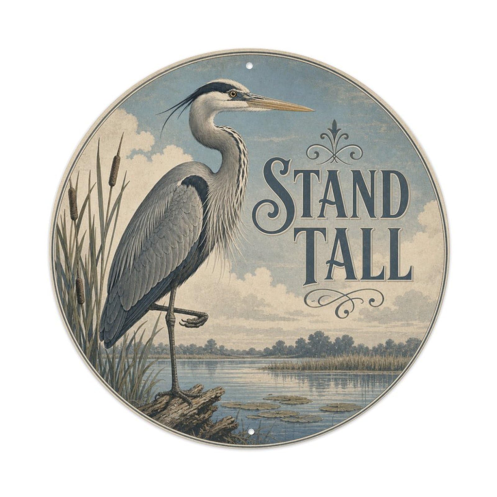 Vintage Heron Wetland Bird Stand Tall Playful Nature Metal Tin Sign