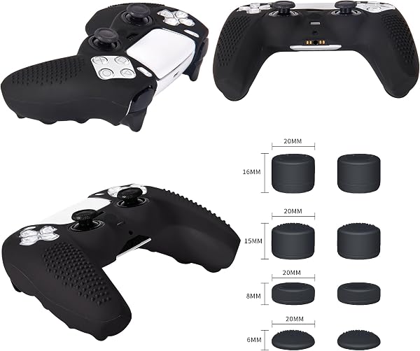 JYXETOV PS5 コントローラー カバー + 収納バッグ(27オプション)、無料の8ボタンキャップ、シリコーン保護、オリジナルの充電器で充電できます、滑り止めデザイン、両面印刷パターンに適しています - 2