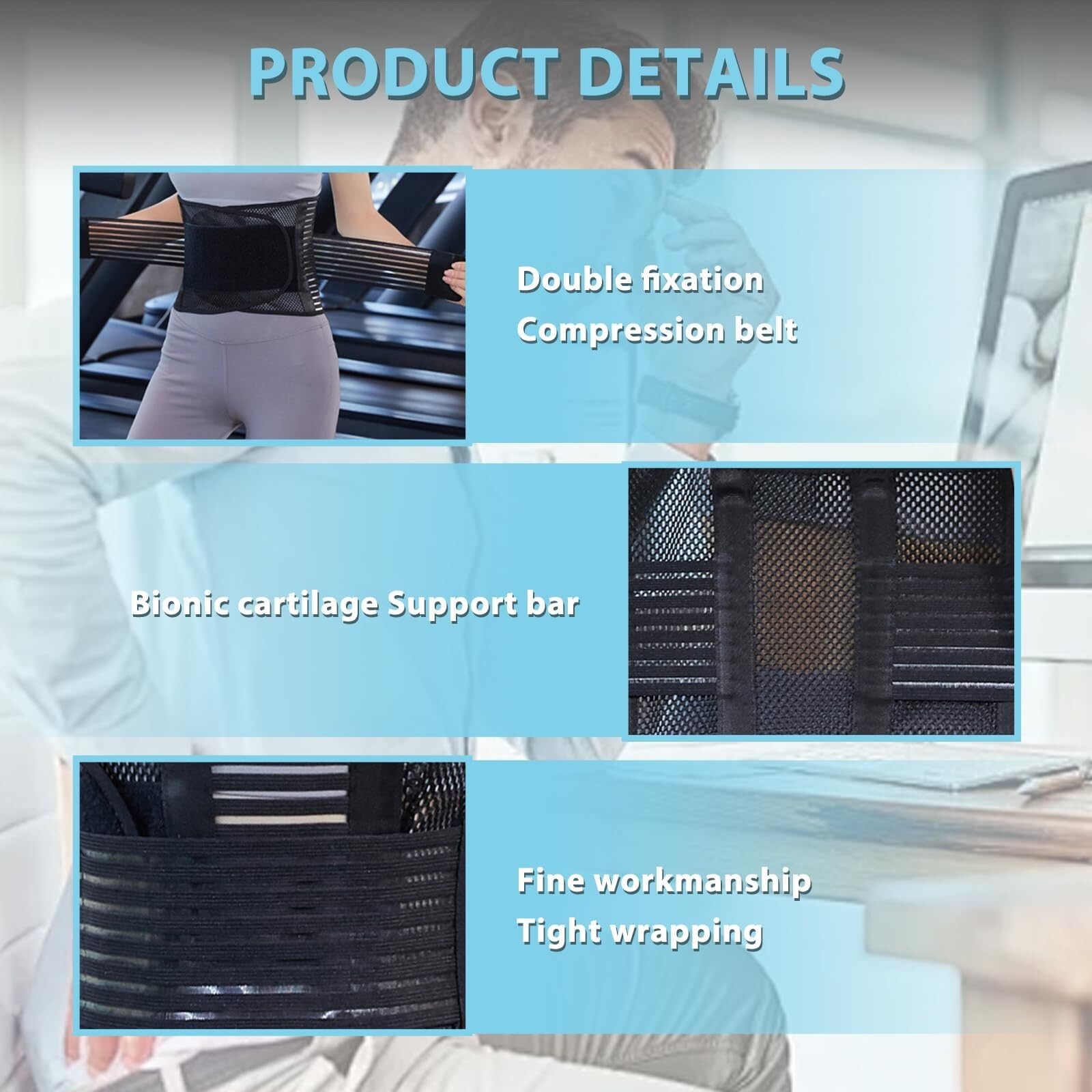 Ceinture Lombaire Réglables Support Dorsal Réglable avec Ceinture Antidérapante Travail Universel(Black,M)
