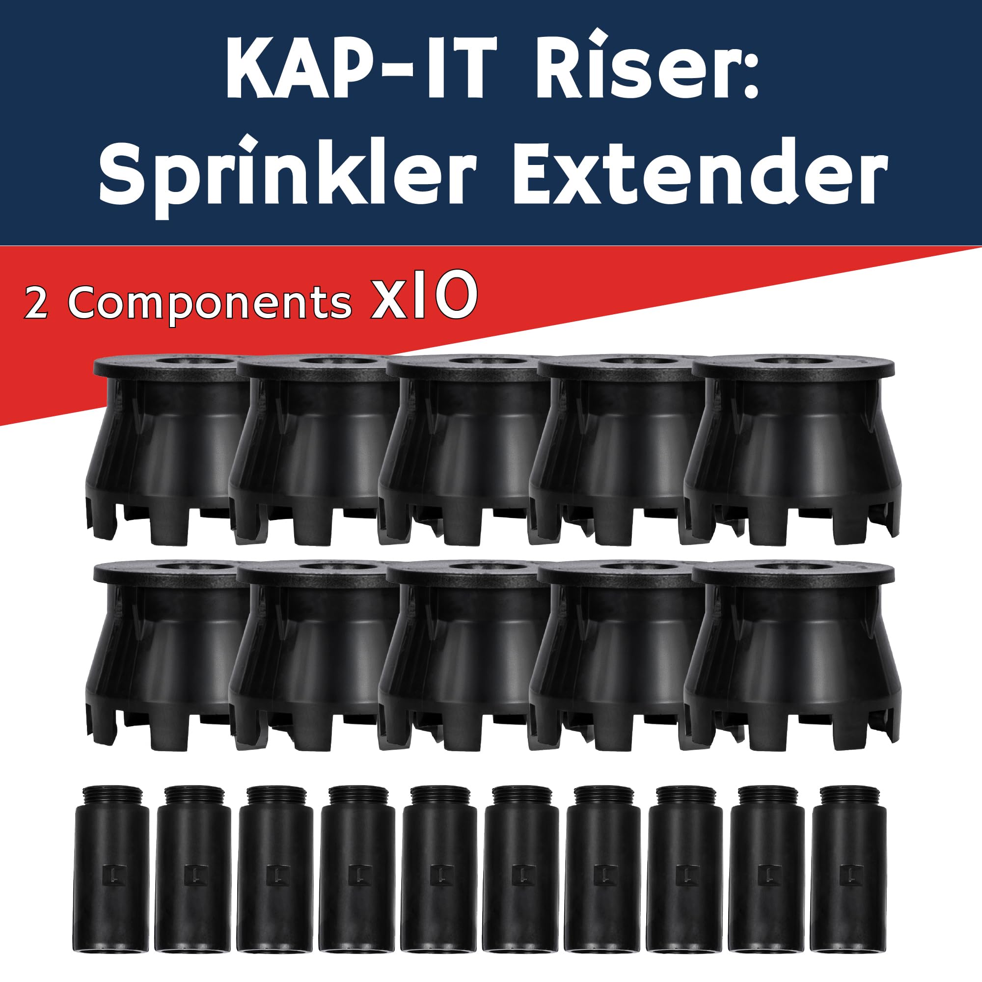Kap IT Pop Up Lawn Sprinkler Riser Head Extension 1 1/2 inch 10 Pack Black Compatible with Rainbird Hunter Orbit Weathermatic K-Rain