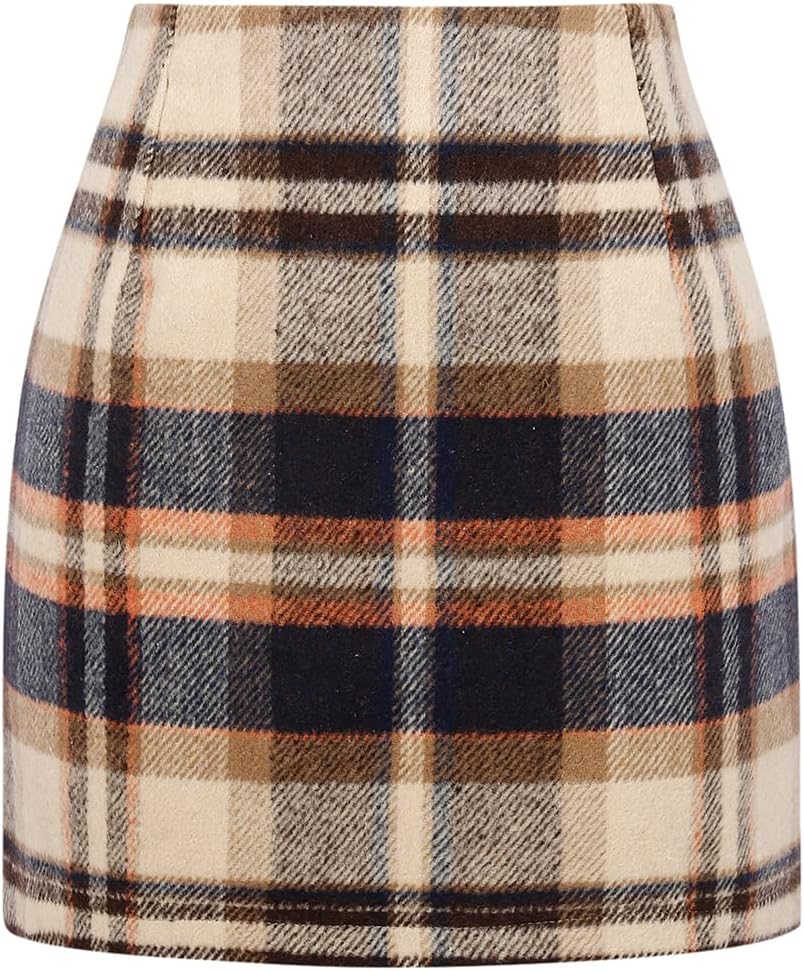 Plaid Mini Skirt for Women High Waist A line Bodycon Pencil Fall Skirts