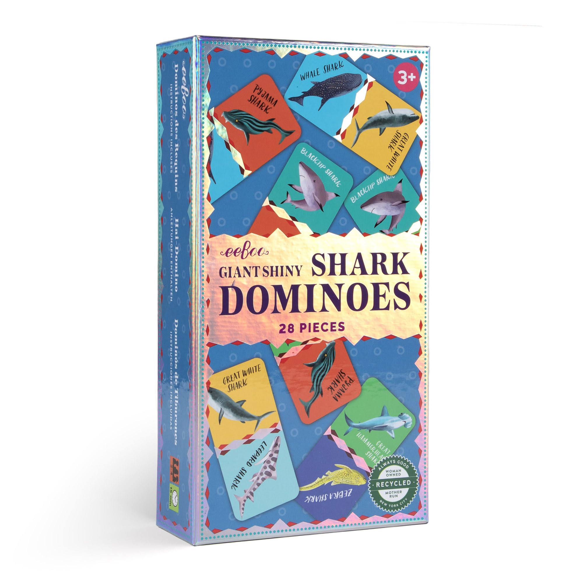 eeBoo: Giant Shiny Shark Dominoes - 28 Oversized Color Dominoes, Animal Themed, Classic Matching Family Game, Preschool, Kids Ages 3+, 2-4 Players