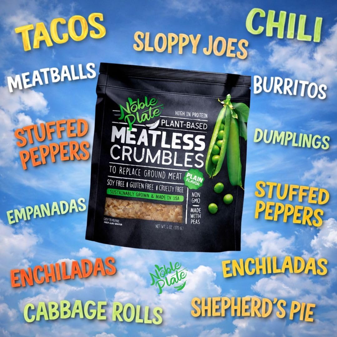 Meatless Crumbles, Soy Free, Non-GMO, Vegan, 45g Protein, 0g Net Carb, Plant-Based Vegan Meat Substitute, Made in USA, Wholesome Provisions, 170g (Plain, 3-Pack)