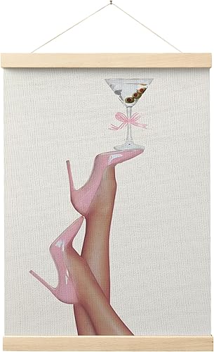 FISWAFY Marco para colgar póster de Martini Bar con tacones rosados retro, decoración artística de pared para el hogar, bar, salón, cocina,