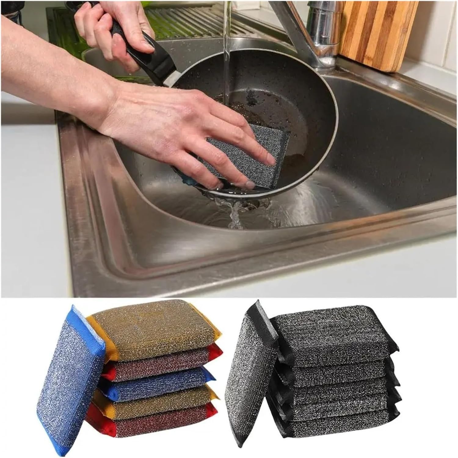6Pcs Stainless Steel Wire Washing Pads Dishes Scrub Sponges Dishwashing Sponge