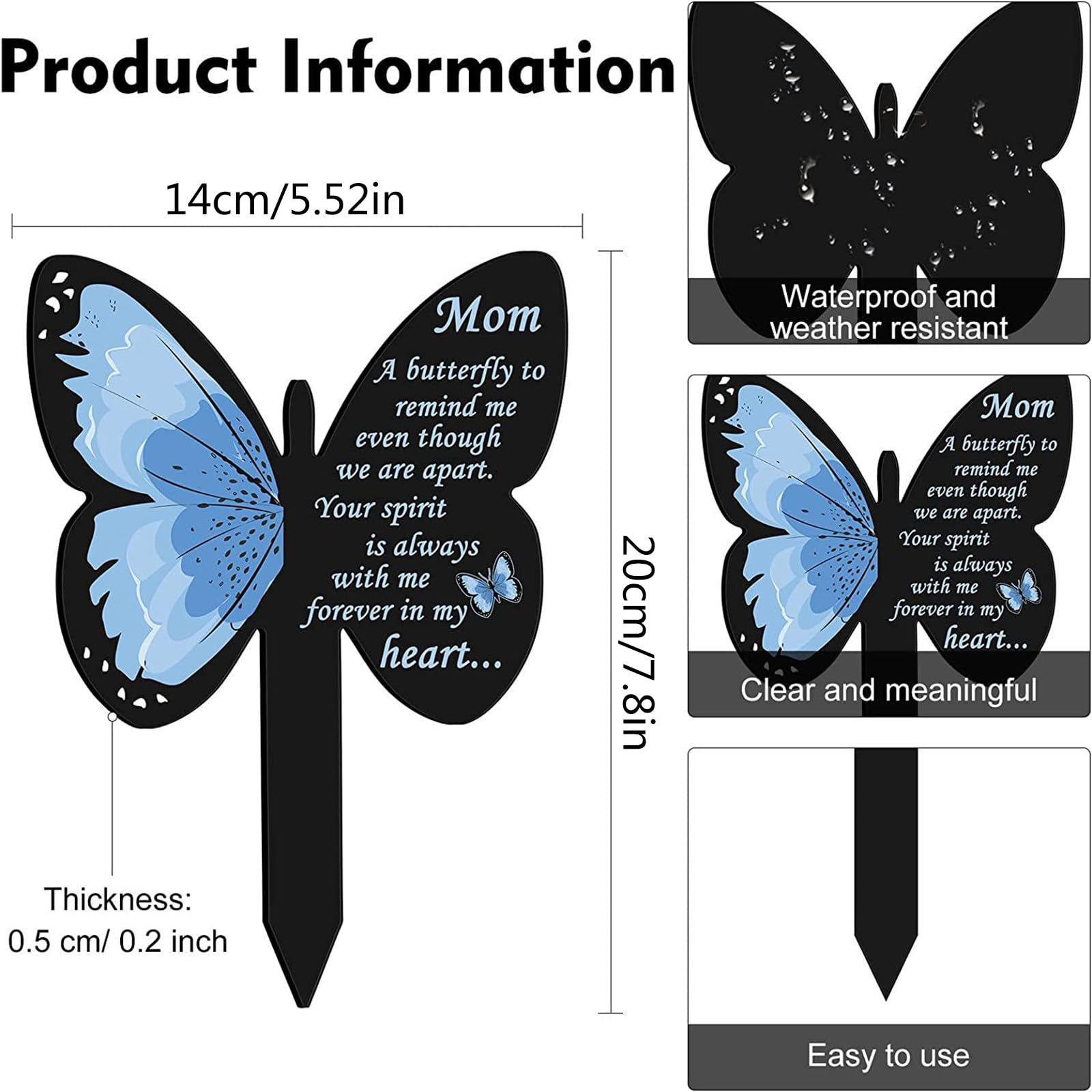 Buryeah Gedenkpfahl Schmetterling – 34 X 30 Cm, Metall, Wasserdicht, Doppelseitig Bedruckt – Für Grabdekoration & Garten