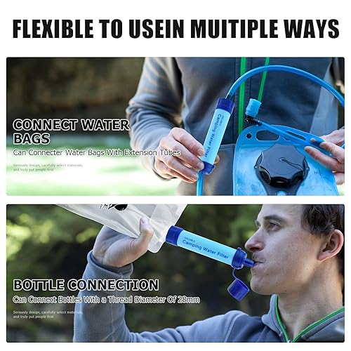Miniatura 6 de Paquete de 2 filtros de agua con pajita, filtro de agua personal para senderismo, filtración de supervivencia, equipo portátil para viajes,