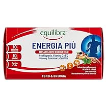 Equilibra Integratori Alimentari, Energia Più, Integratore con Magnesio, Vitamina C, Vitamina B12, Ginseng, Guaranà e L-Carnitina, Gusto Cola, Senza Glutine, 10 Flaconcini Pronti da Bere