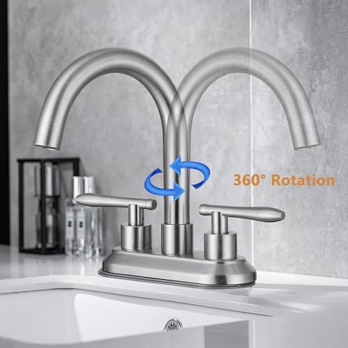 Miniatura 2 de Grifos de baño, grifo de lavabo de baño de 2 manijas, grifo giratorio moderno con grifos, líneas de suministro para baño, grifo de níquel cepillado