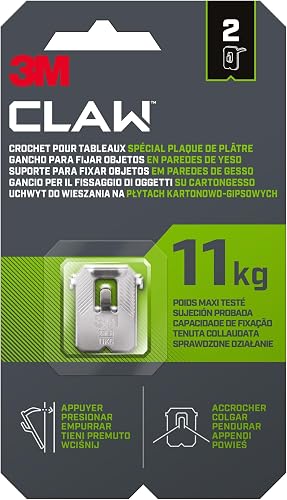 3M CLAW Gancho para paredes de yeso 11 kg 3PH11-2WMR, 2 ganchos