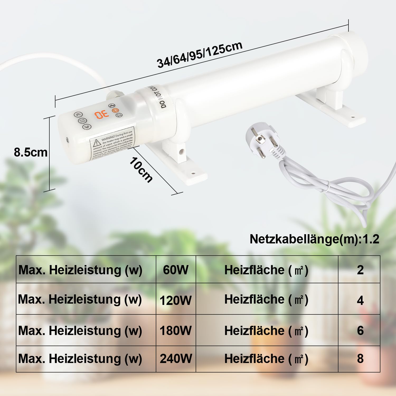 Eulenke Ogrzewanie szklarniowe 180 W, elektryczne ogrzewanie do szklarni, ochrona przed mrozem, szklarnia z termostatem, sterowana czasowo, czas rezerwacji, czas cyklu, ogrzewanie obszaru 6 m², do