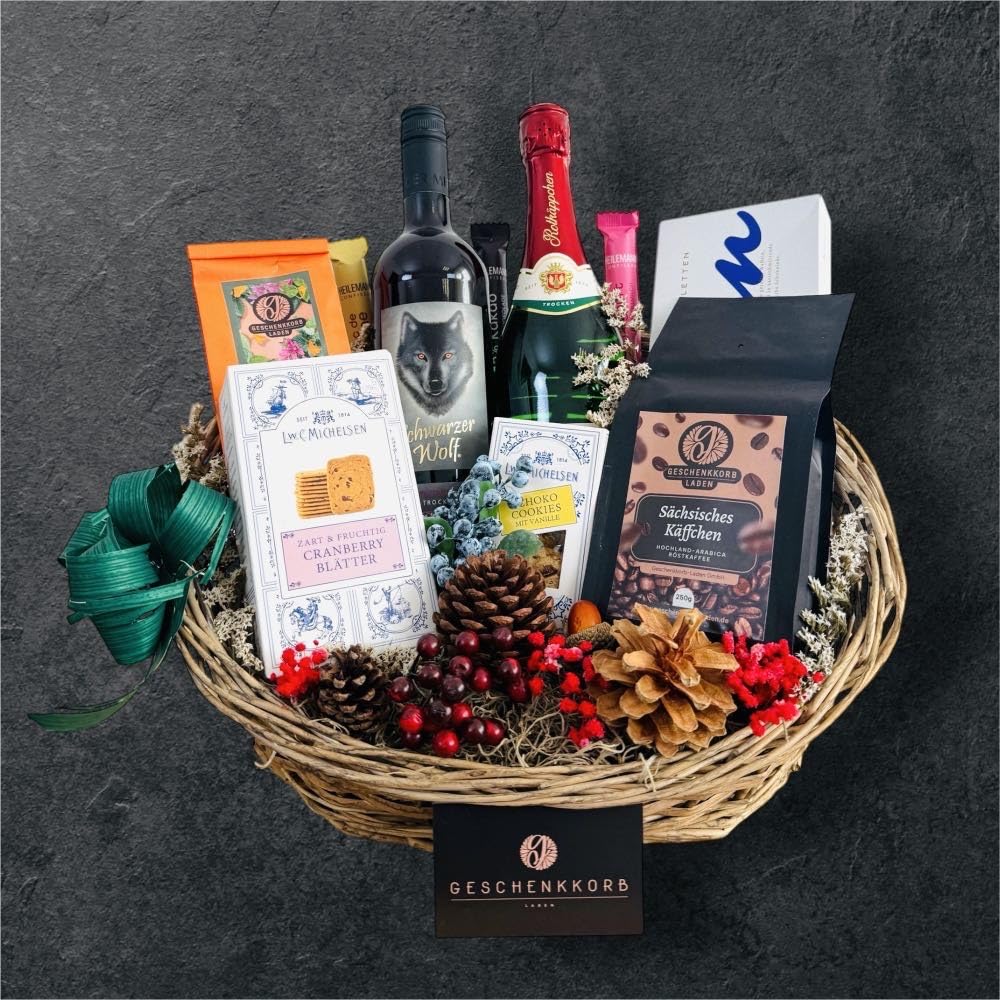 Rotkäppchen und der Wolf Geschenkkorb | Geschenkidee mit feinen Delikatessen | Hochwertiger Präsentkorb für jeden Anlass | Schön verpackt und bereit zum Verschenken