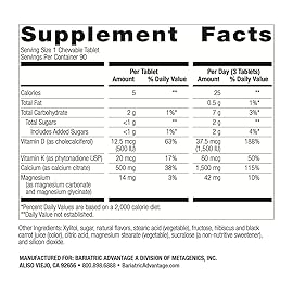 Bariatric Advantage Calcium Citrate Chewable 500 mg - for Bariatric Surgery Patients - High-Potency, Easy-Digest Tablets - Calcium Citrate - Bone Strength Supplements* - Wild Cherry - 90 Count