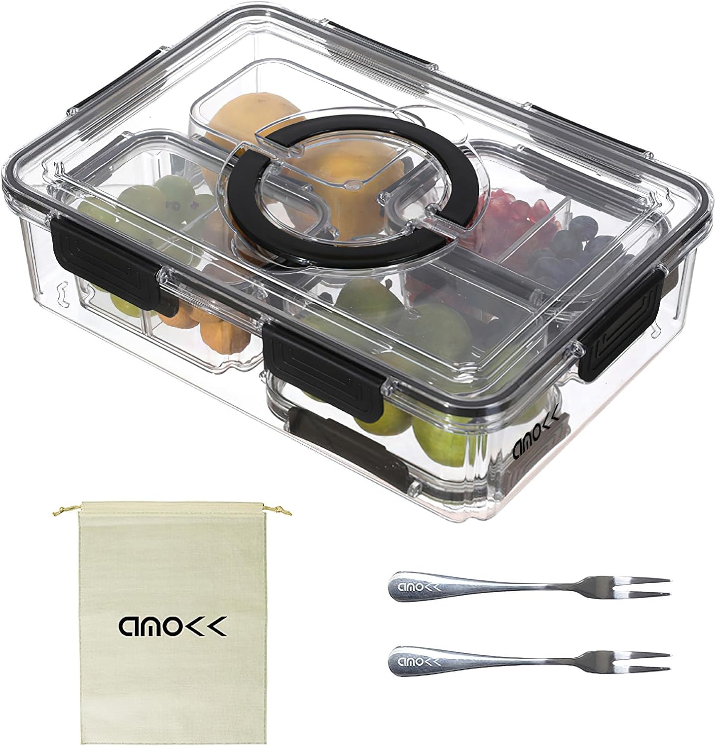 amokk Divided Serving Tray with Lid and Handle Portable
