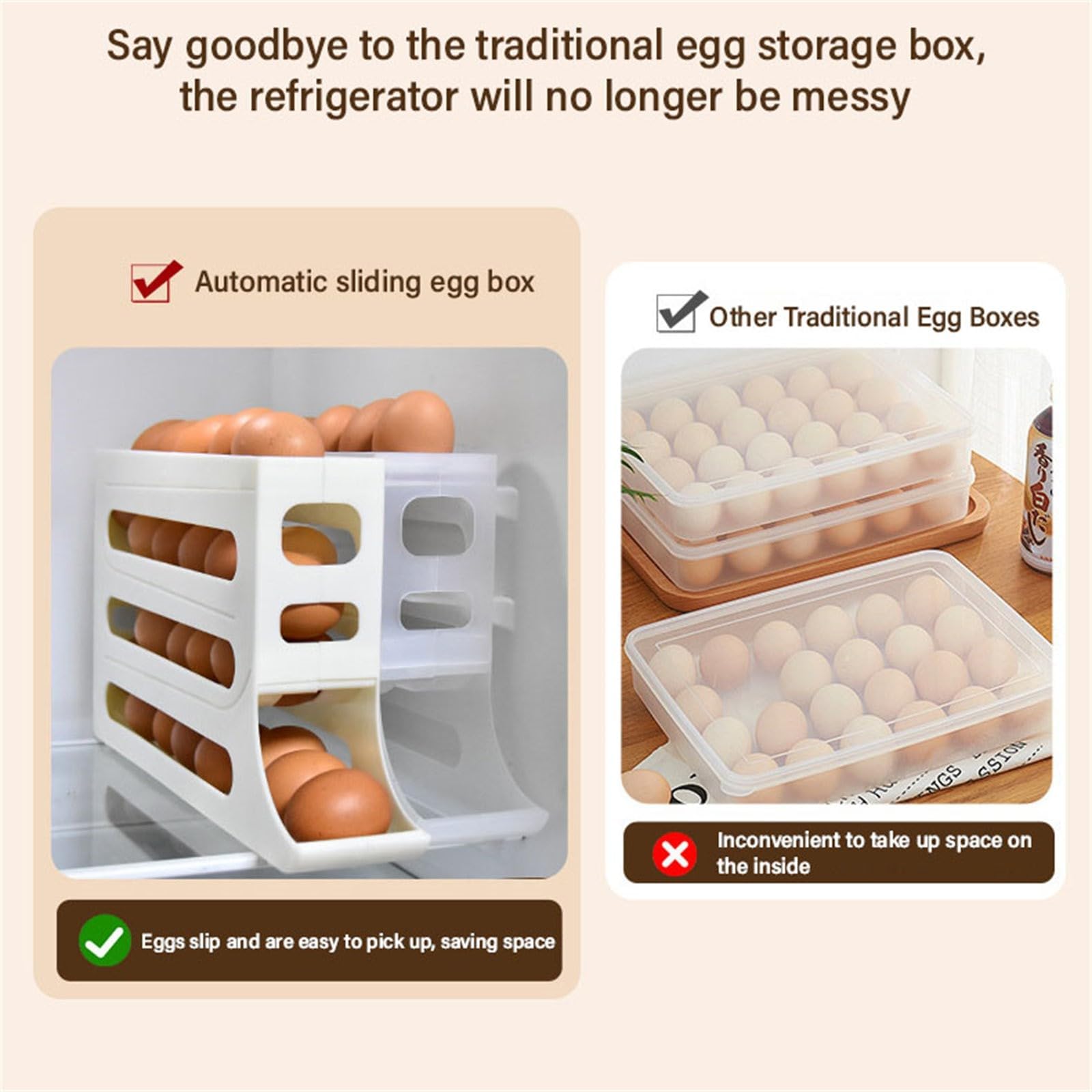 Hueveras, Dispensador de huevos rodante de 4 niveles. Dispensador de huevos rodante automático de 4 niveles. Ahorra espacio. Gran capacidad for refrigeradores, cocinas y refrigeradores.(Grey)