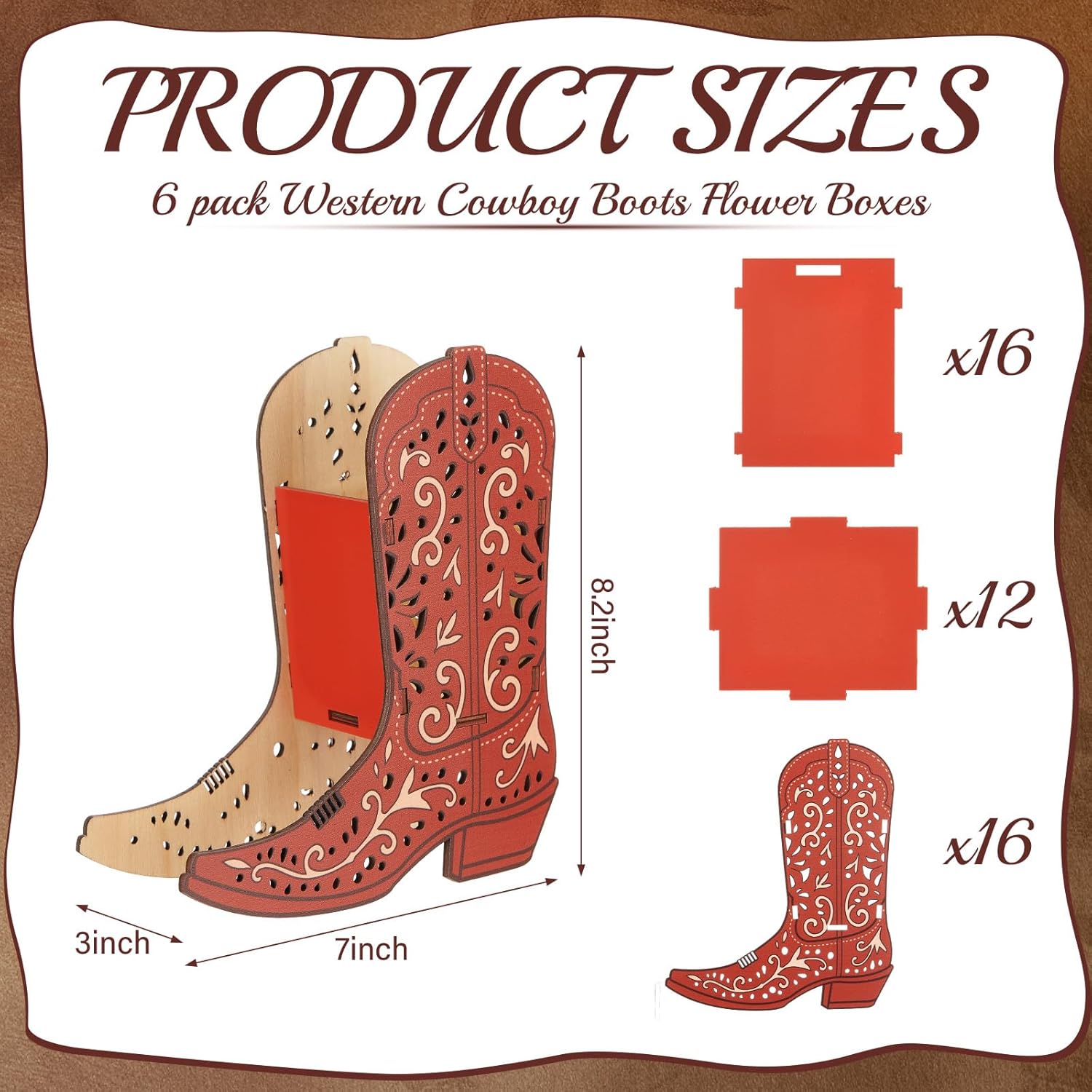 Novabright 6 Pcs Wooden Centerpiece for Tables Western Cowboy Theme Baby Shower Decorations Tabletop Flower Boxes Party Favor for Birthday Gathering Family Celebration(Boots)