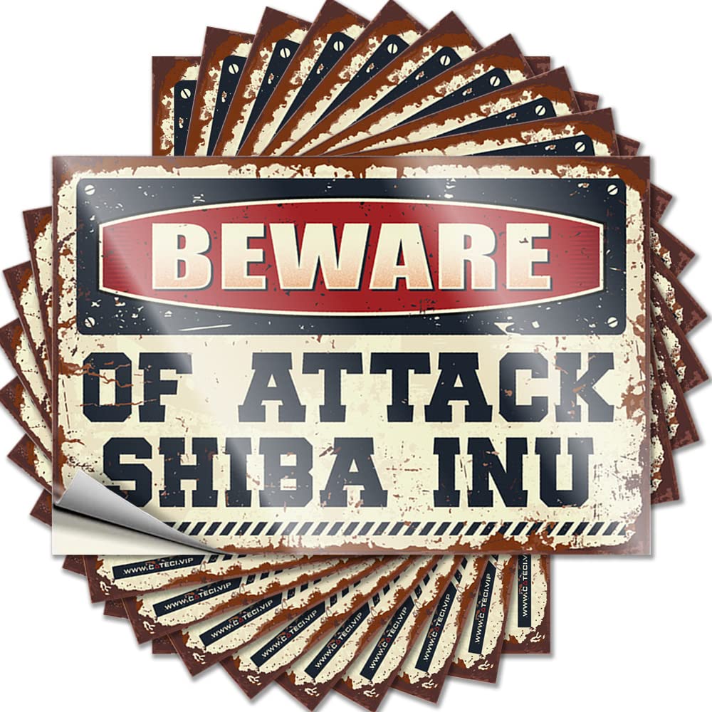 Car Stickers and Decals Beware of Attack Shiba Inu Funny Sticker 10 Pcs Funny Home Decor Bumper Stickers(8X12CM)