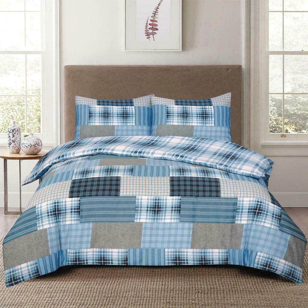 single duvet cover set - 3 pieces Denim Design Poly cotton duvet cover with 2 pillowcase - Machine washable quilt cover set (Denim Blue, Single)