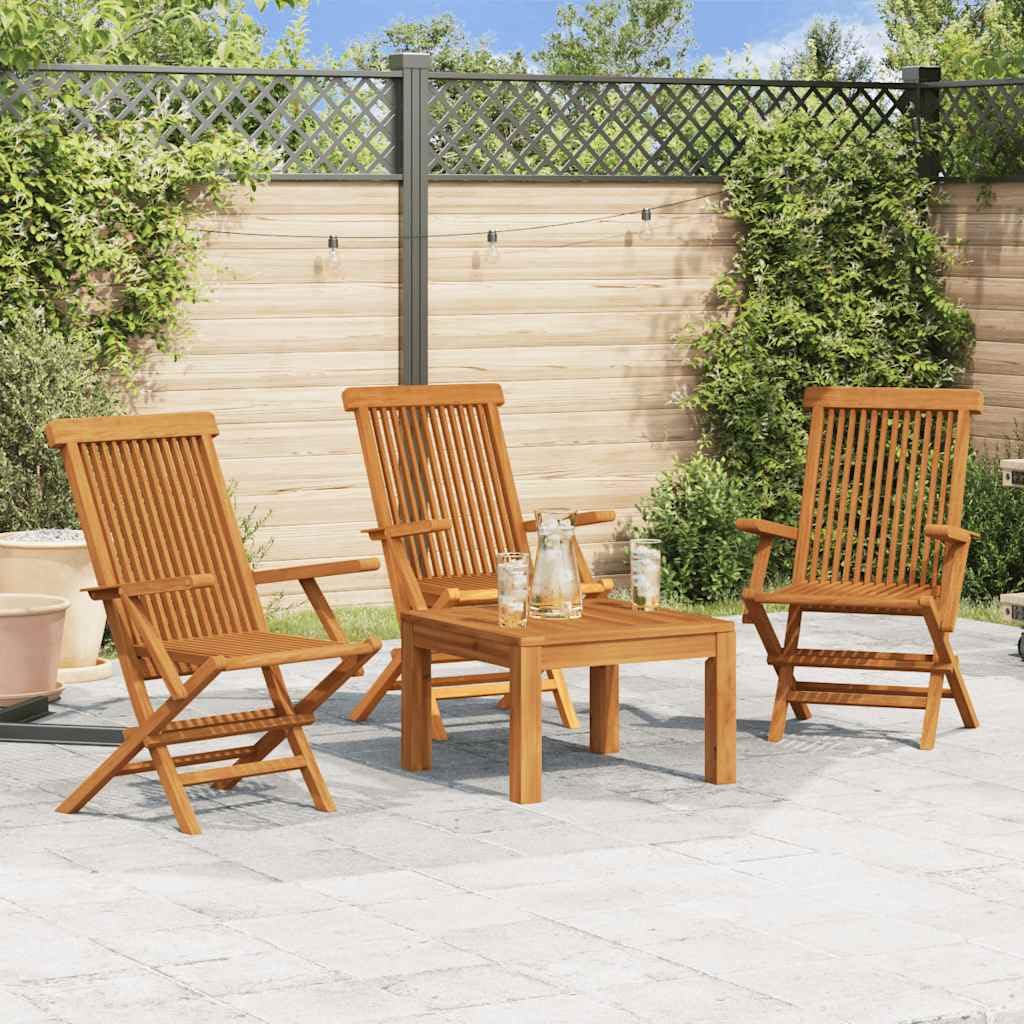 Chaise de jardin en teck lot de 3 pliante avec accoudoir extérieur