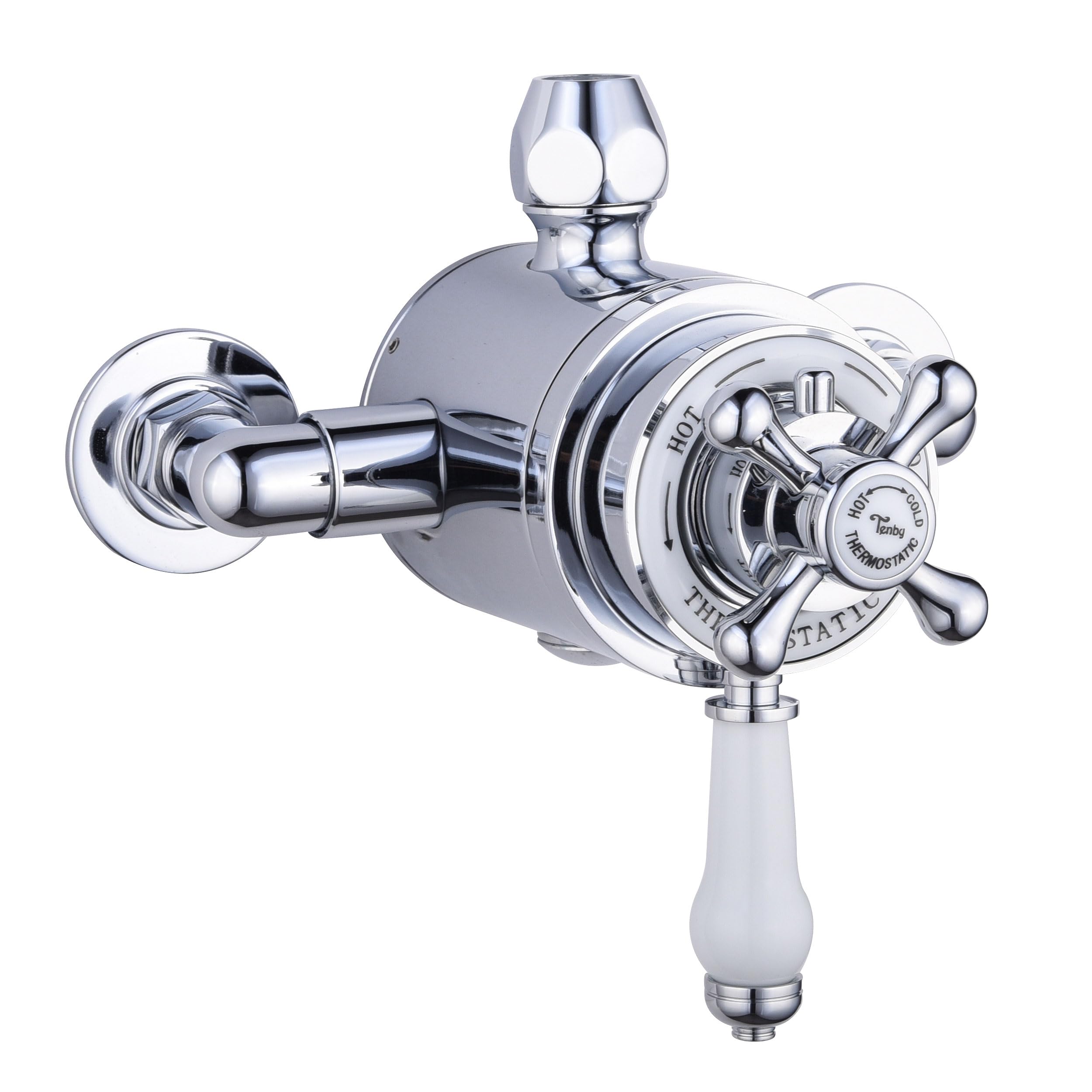 Traditional Exposed Concentric Solid Brass Dual Thermostatic Bathroom Shower Mixer Valve | 1 Outlet 2 Handles | EcoSpa®