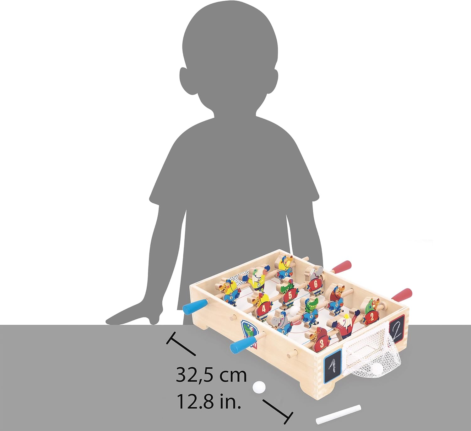 Janod - Mini Wooden Table Football for Children - Ice Hockey Theme - Develops Exchange and Sharing - from 3 Years Old - J03367