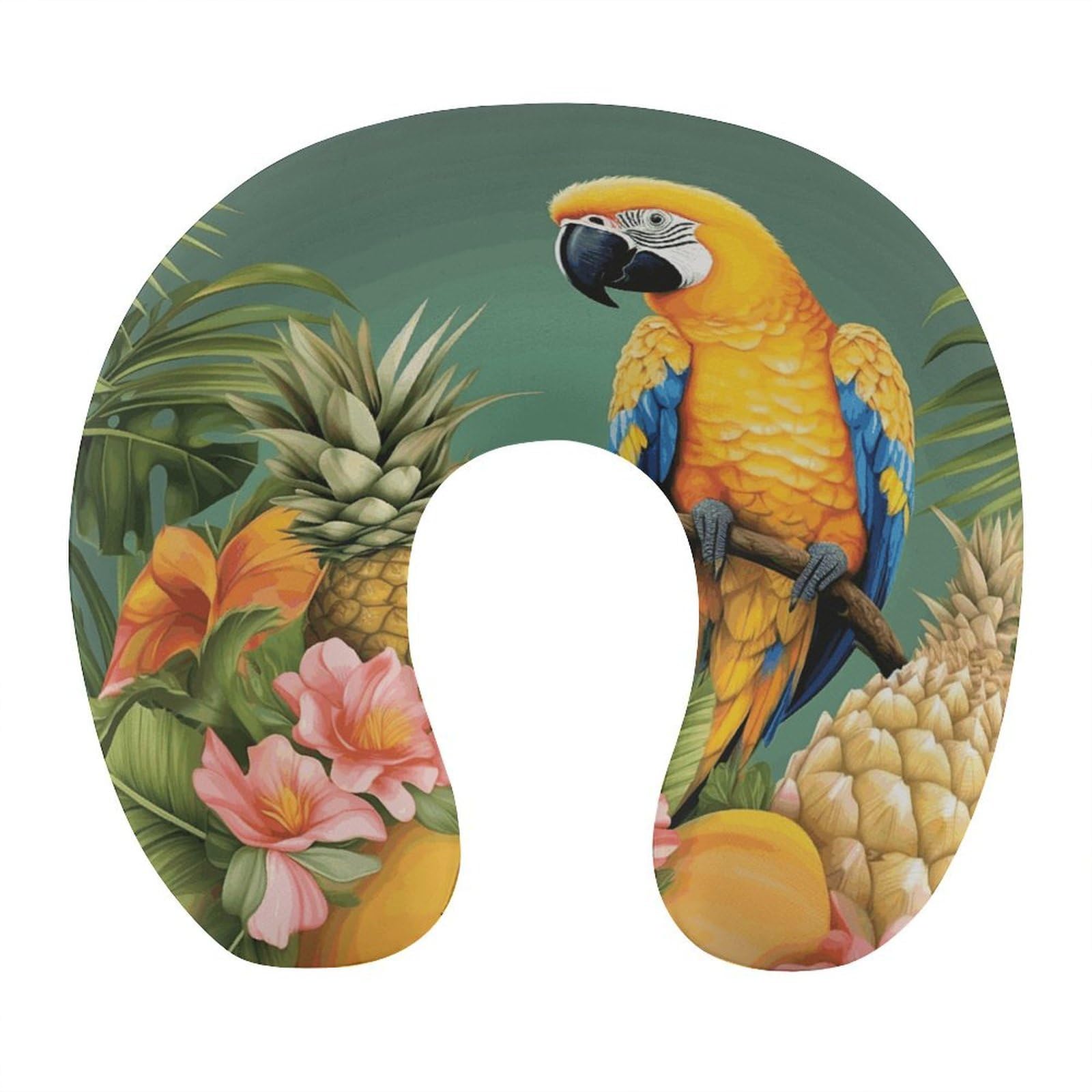 FekiLoot Summer Parrot Pineapple Bird Travel Pillow,U Shaped Office Napping Pillow Support Neck and Head Comfortable Travel Neck Pillow U Shape Sleeping Essentials for Long Haul Flights
