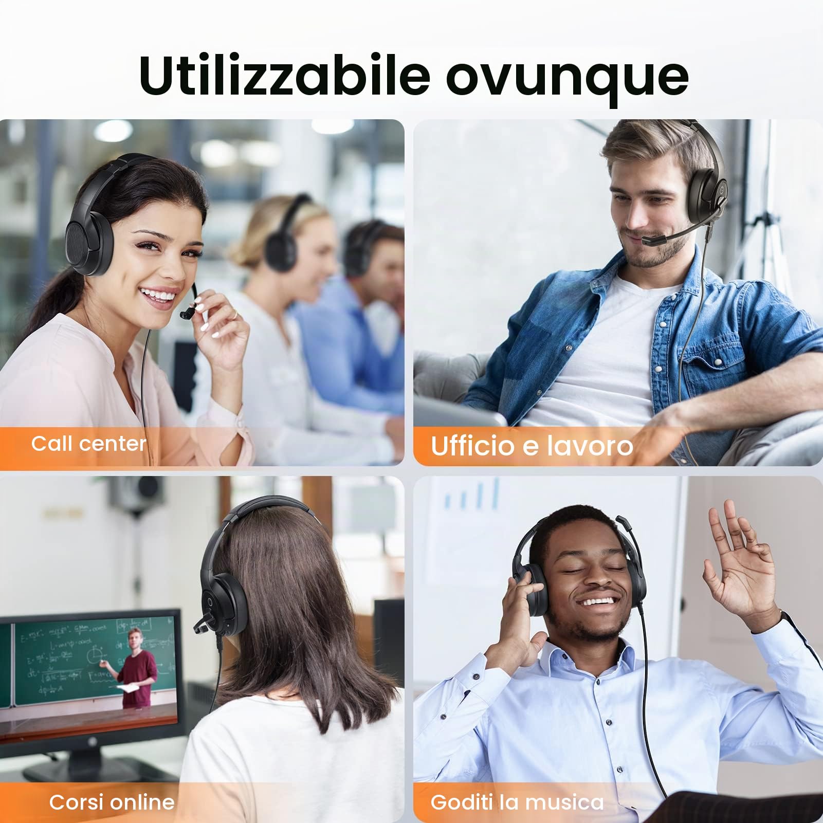 EKSA H2 Cuffie USB con Microfono, Cuffie da Ufficio con Microfono ENC, Interruttore Mute e Controllo del Volume, Cuffie Over Ear per PC con Filo per Business/Zoom/Teams/Call Center