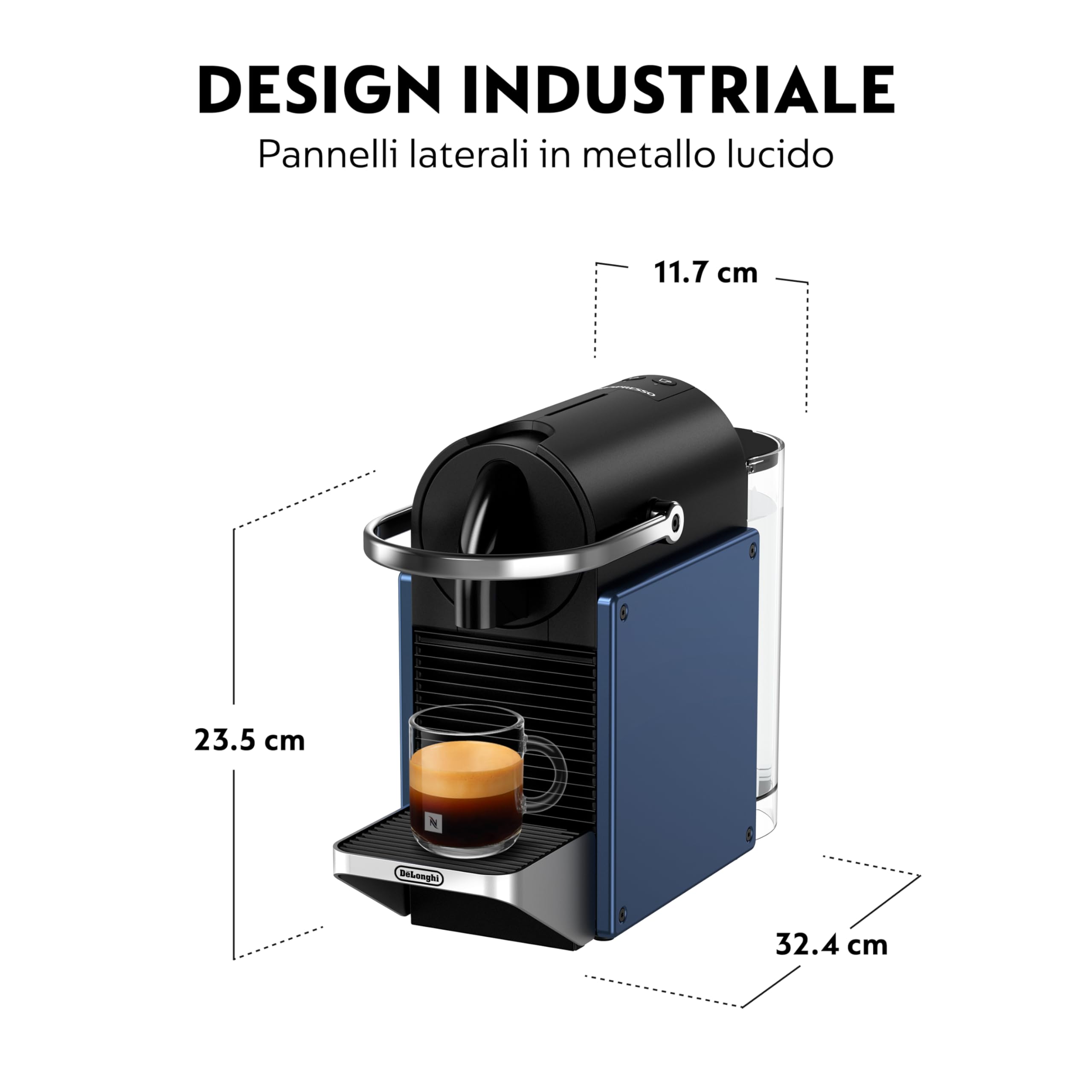 Nespresso De'Longhi Pixie EN127.BL, Macchina da Caffè con Sistema Capsule Nespresso, Modalità ECO, Espresso e Caffè Lungo, Design Compatto, Pressione 19 Bar, 1260W, Blu
