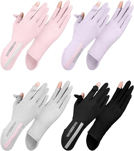 4 pares de guantes de protección UV para pantalla táctil, protección solar de dedo completo, guantes de conducción para ciclismo al aire libre de